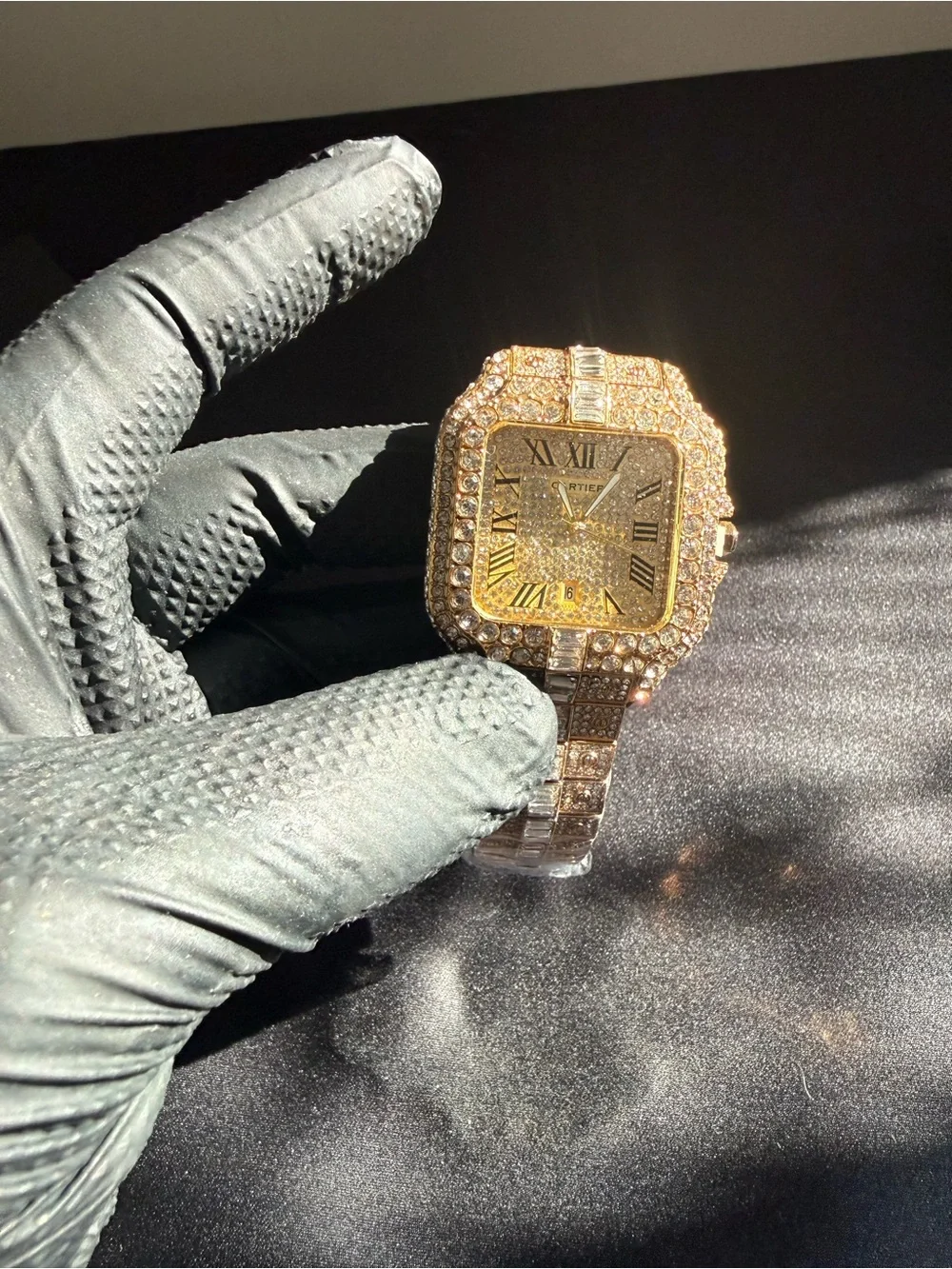 Gold Tone Pavé Crystal Square Face Bracelet Watch